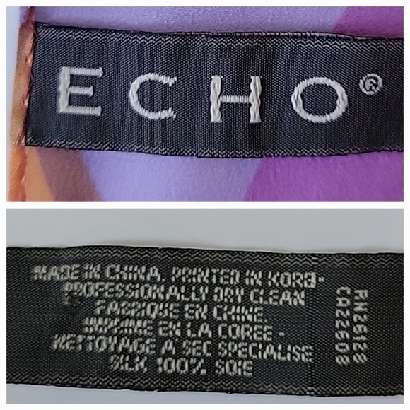 Echo Silk Silk Chiffon Rectangle Scarf Signed Multicolor Geometric Chic Retro - Picture 10 of 11